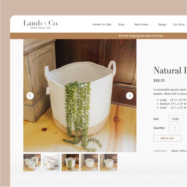 A zoomed in shot of a product detail page on the Lamb & Co site