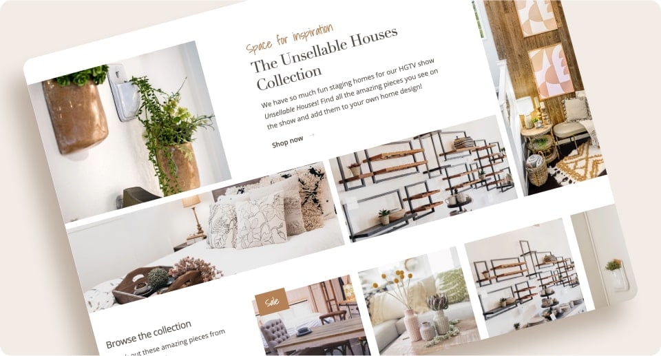 a section of the Lamb & co home page with links to browse the Unsellable houses collection