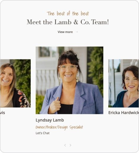 zoomed in view of the about section from the Lamb & co site showing Lyndsay Lamb