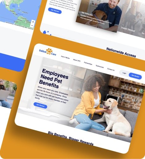 a set of a few screens from the united pet care site