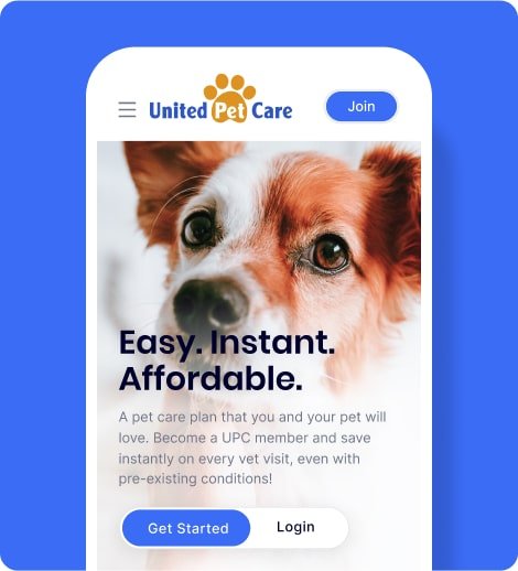 a mobile version of the hero section from the united pet care site