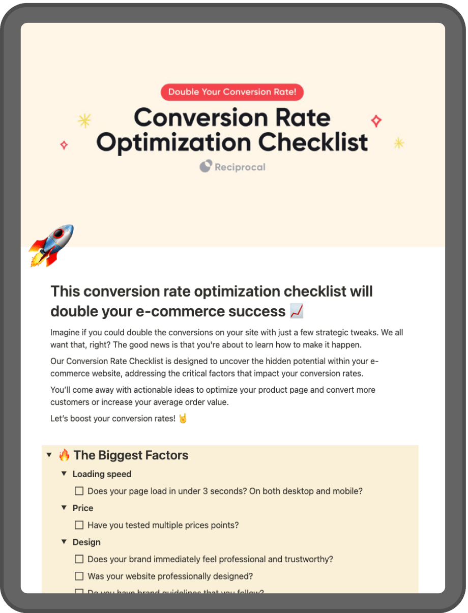 Preview of the conversion rate optimization checklist