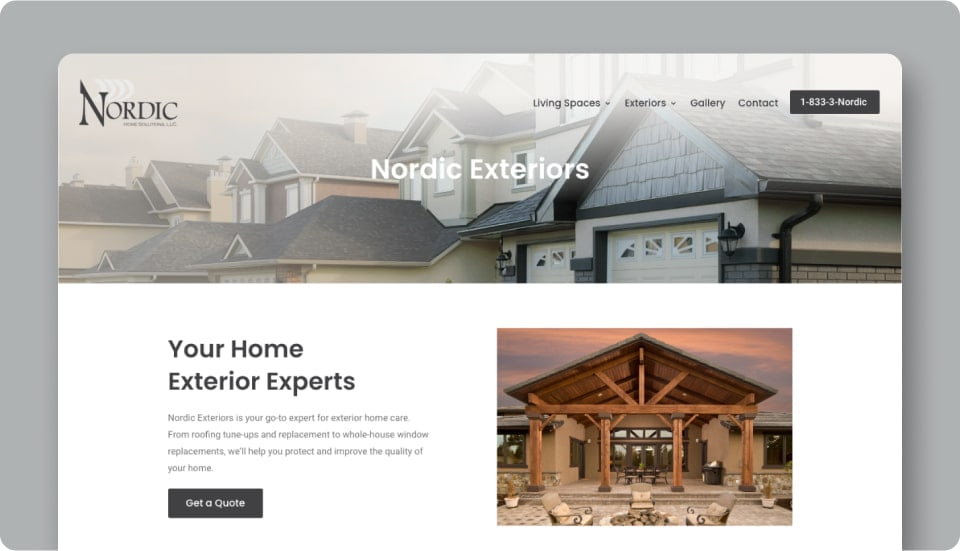 Hero section of internal page on the Nordic Home Solutions website