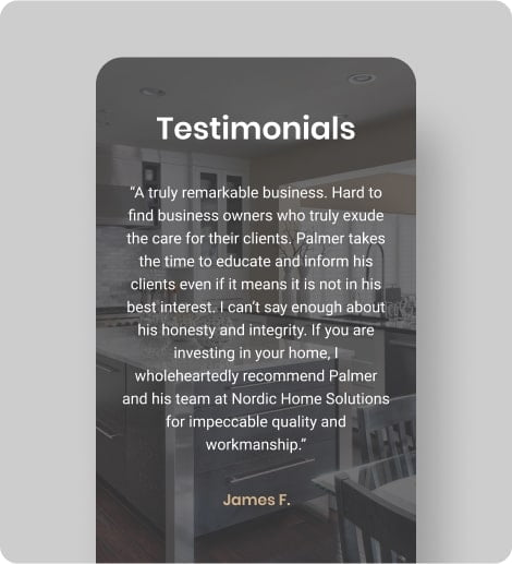 View of testimonials on the mobile version of the Nordic Home Solutions website