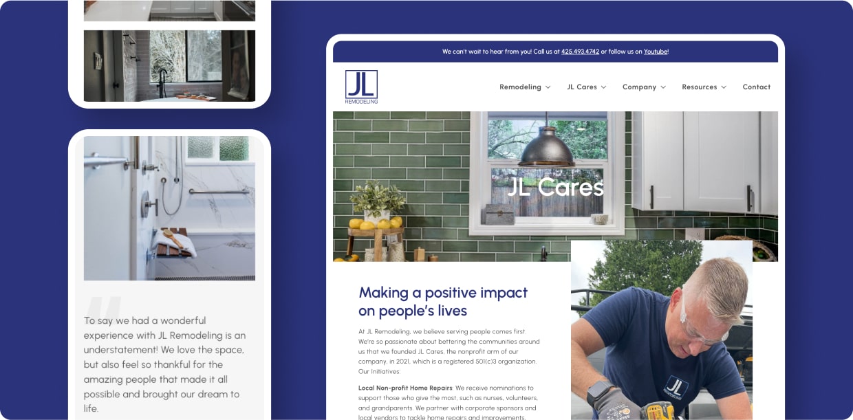 Multiple screens from our JL Remodeling website redesign