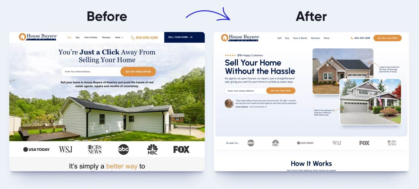 Hero redesign for House Buyers of America by Reciprocal