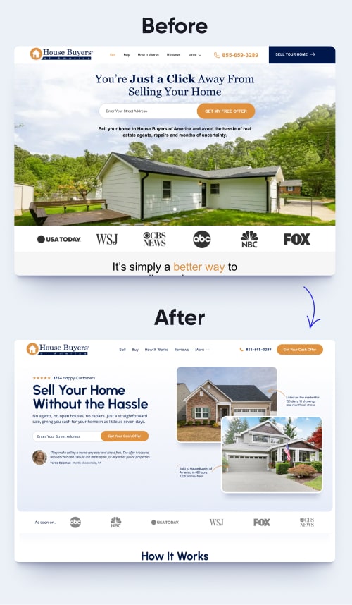 Hero redesign for House Buyers of America by Reciprocal