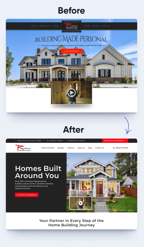Hero redesign for Robbins Contracting by Reciprocal